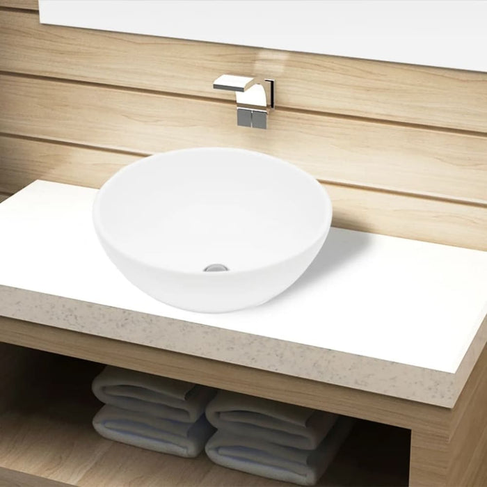 Ceramic Bathroom Sink Basin White Round Oaokxn