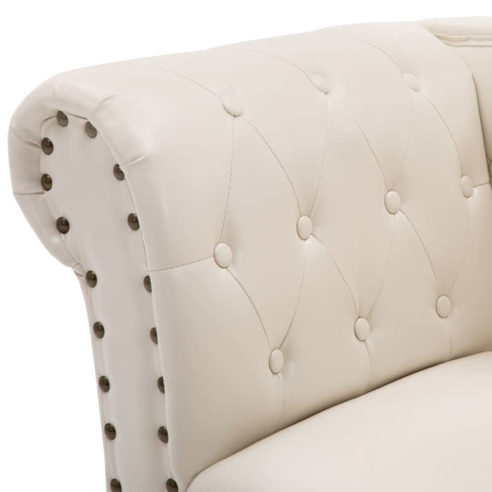 Chaise Longue Cream White Faux Leather Lbint