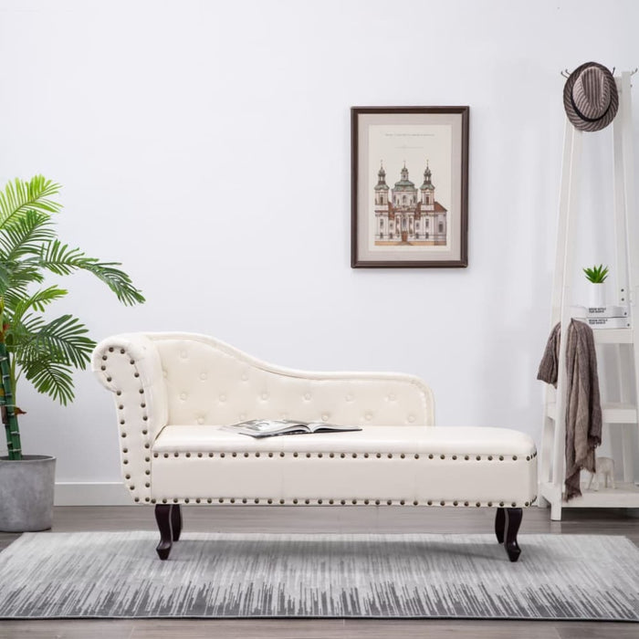 Chaise Longue Cream White Faux Leather Lbint