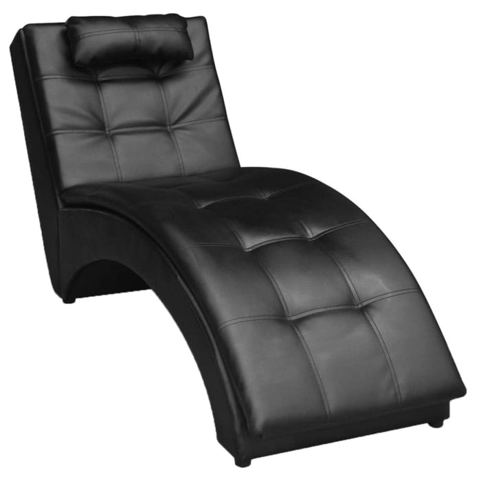 Chaise Longue With Pillow Black Faux Leather Gl60516