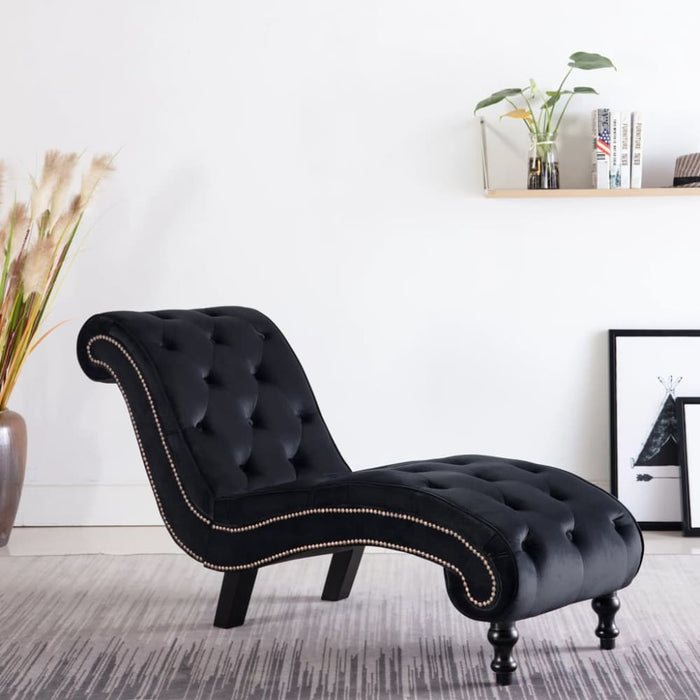 Chaise Lounge Black Velvet Xanloo