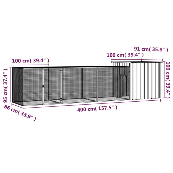 Chicken Cage Grey 400x91x100 Cm Galvanised Steel Toblalo