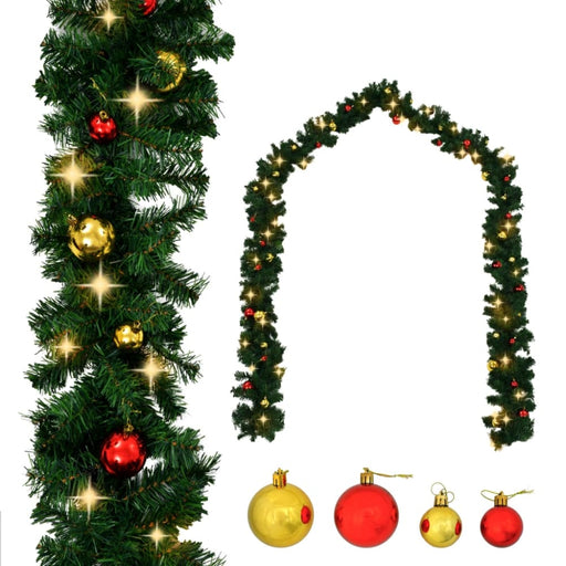 Christmas Garland Decorated With Baubles And Led Lights 5 m