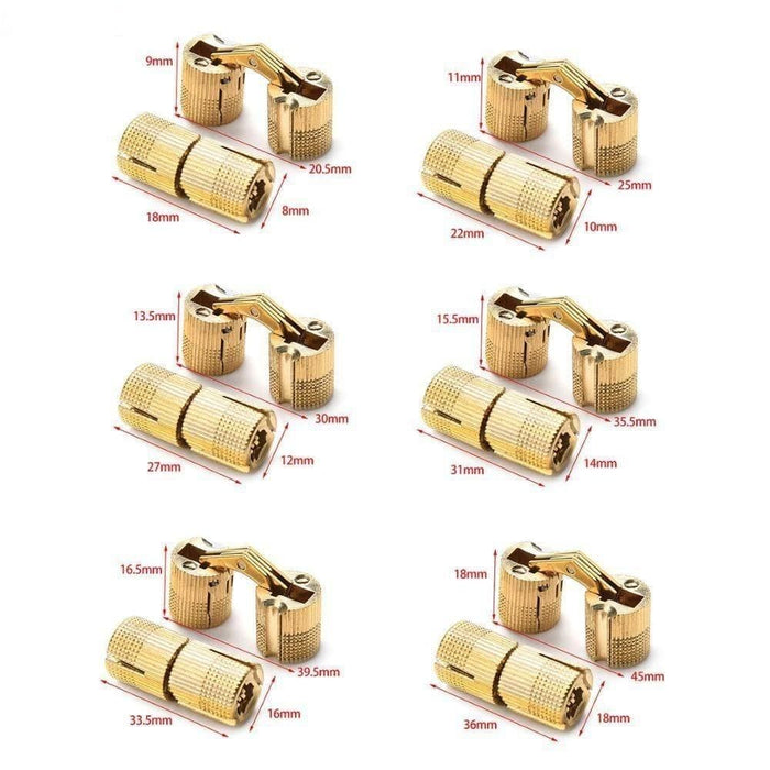 Copper Brass 8-18mm Cylindrical Hidden Cabinet Hinges