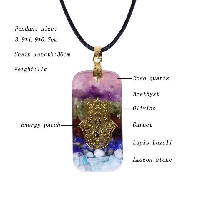 Crystal Resin Orgonite Pendant Hamsa Hand Necklace Fatima