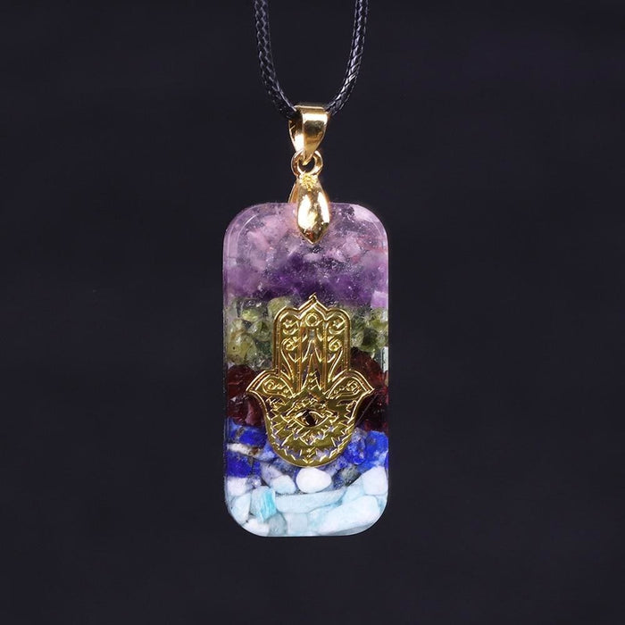 Crystal Resin Orgonite Pendant Hamsa Hand Necklace Fatima