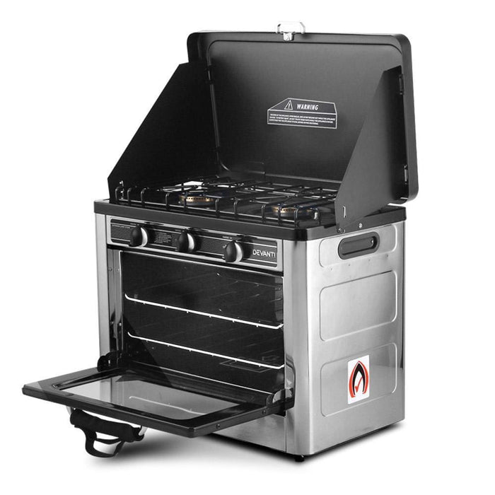 Devanti 3 Burner Portable Oven - Silver & Black