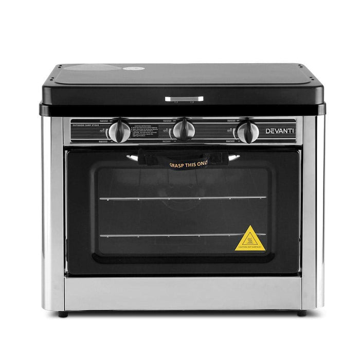 Devanti 3 Burner Portable Oven - Silver & Black