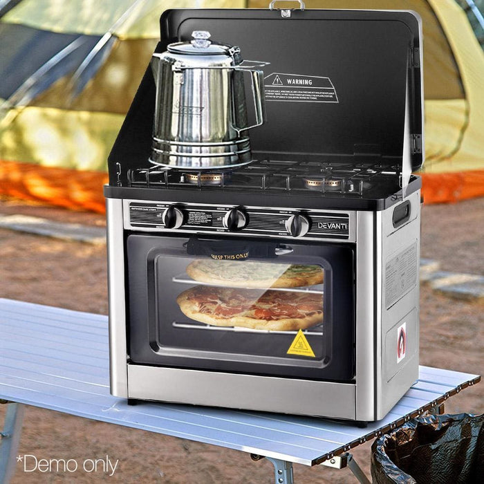 Devanti 3 Burner Portable Oven - Silver & Black