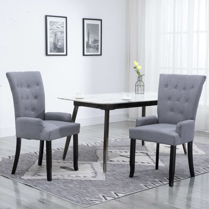 Dining Chair With Armrests Light Grey Fabric Gl4866