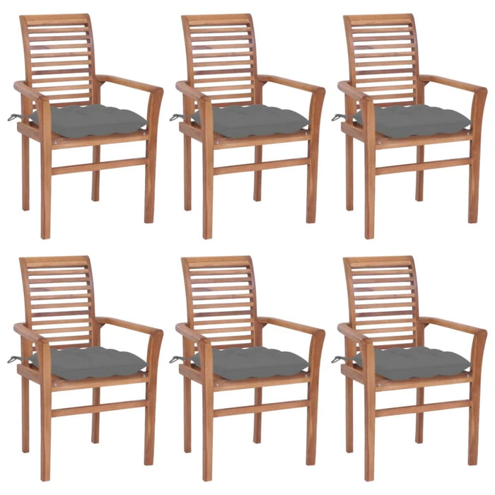 Dining Chairs 6 Pcs With Grey Cushions Solid Teak Wood