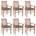 Dining Chairs 6 Pcs With Grey Cushions Solid Teak Wood