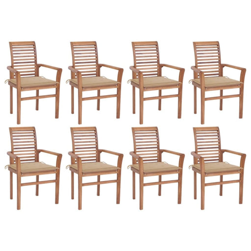 Dining Chairs 8 Pcs With Beige Cushions Solid Teak Wood