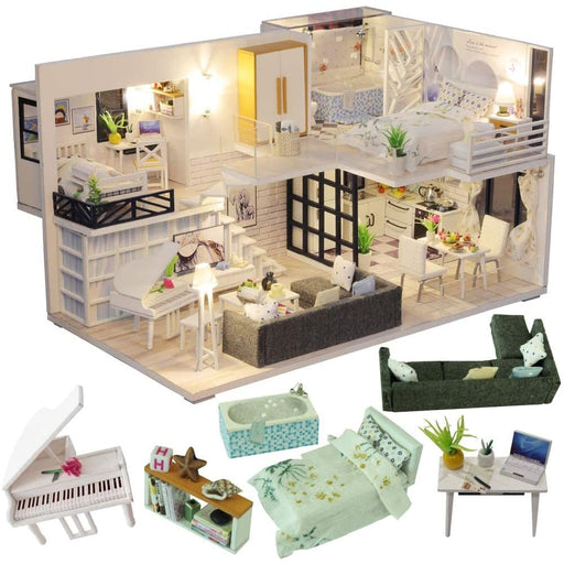 Dollhouse Miniature With Furniture Kit Plus Dust Proof