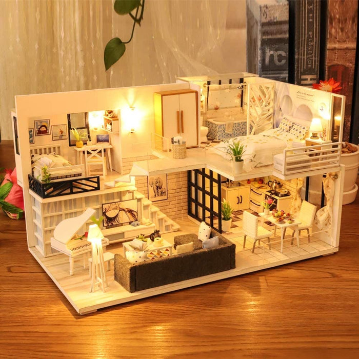 Dollhouse Miniature With Furniture Kit Plus Dust Proof