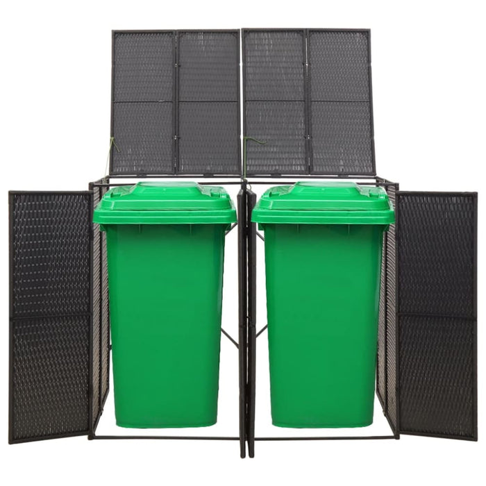 Double Wheelie Bin Shed Black 140x80x117 Cm Poly Rattan