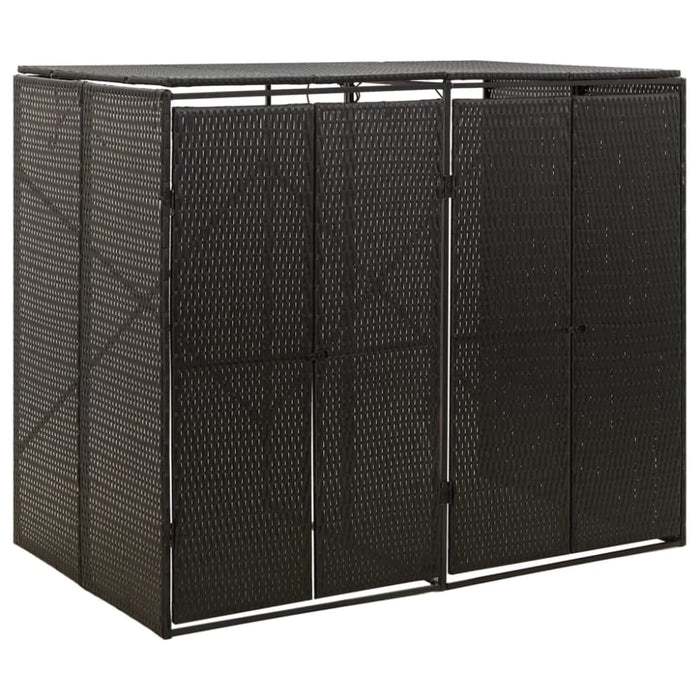 Double Wheelie Bin Shed Black 140x80x117 Cm Poly Rattan