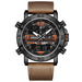 Dual Display Time Leather Wristwatch