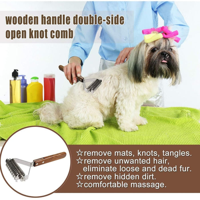 Efficient Safe Dog Comb Rakewith Wooden Handle Removes