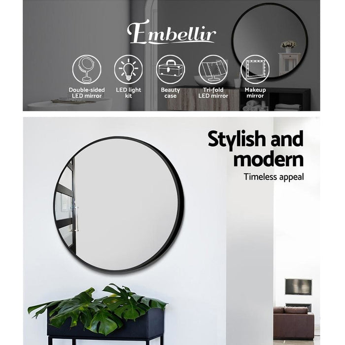 Embellir Round Wall Mirror 70cm Makeup Bathroom Frameless