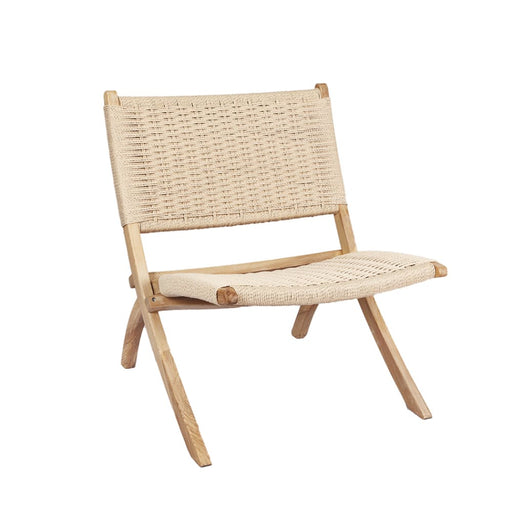 Foldable Single Deck Chair Solid Ash Wood Kraft Rope Paper