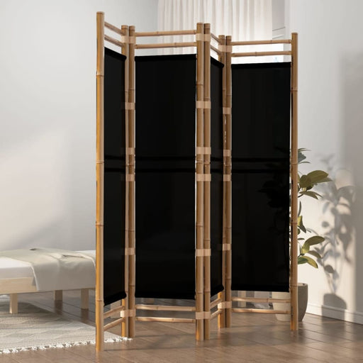 Folding 4-panel Room Divider 160 Cm Bamboo and Canvas Tpblxn