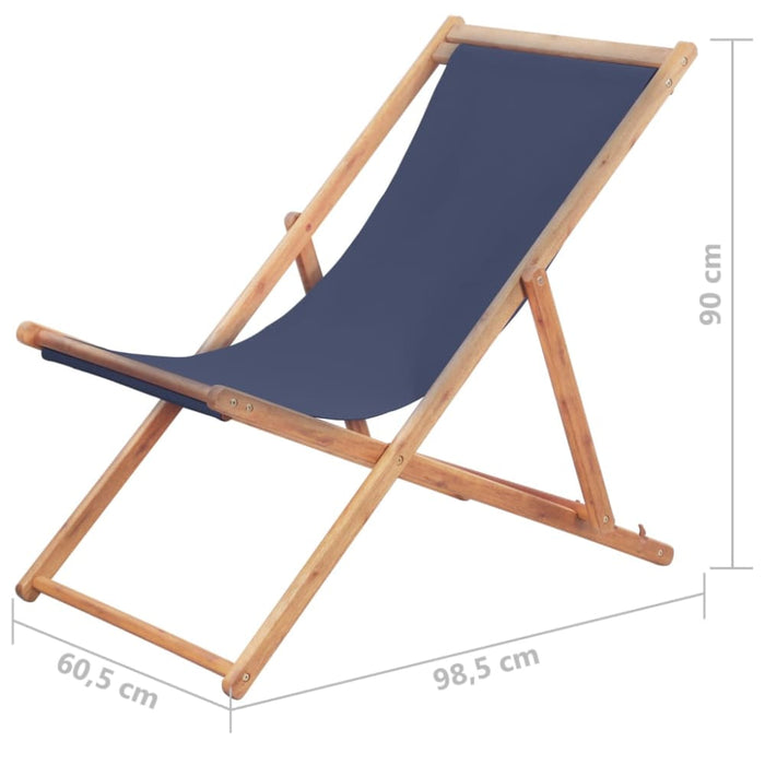 Folding Beach Chair Fabric And Wooden Frame Blue Aabbb