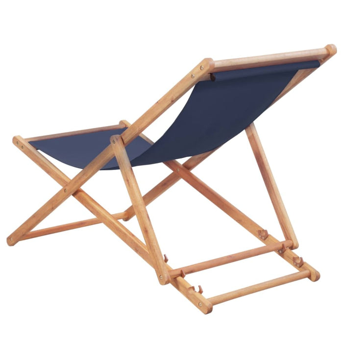 Folding Beach Chair Fabric And Wooden Frame Blue Aabbb