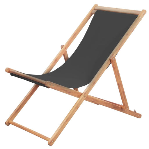 Folding Beach Chair Fabric And Wooden Frame Grey Aabbo