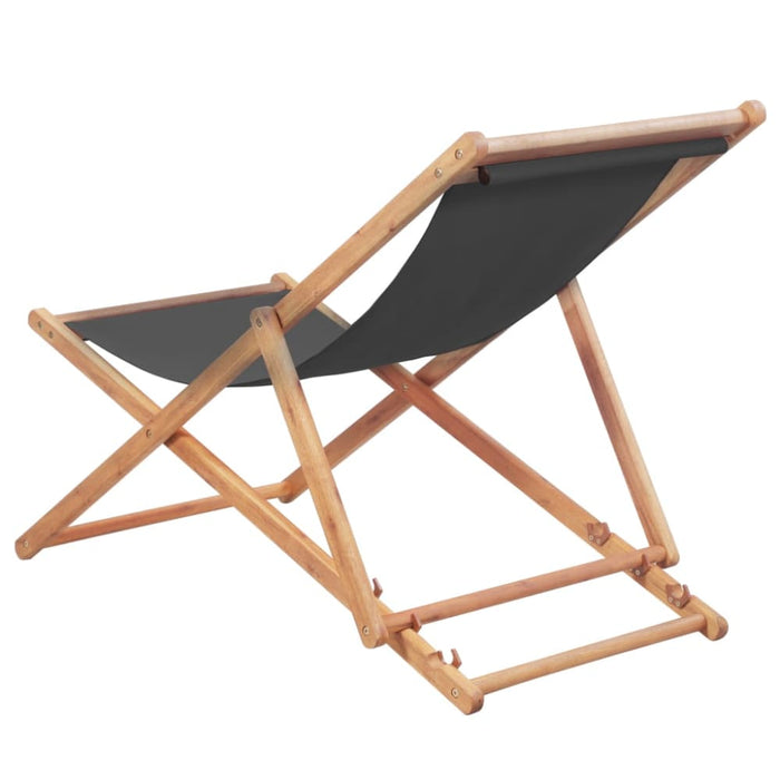 Folding Beach Chair Fabric And Wooden Frame Grey Aabbo