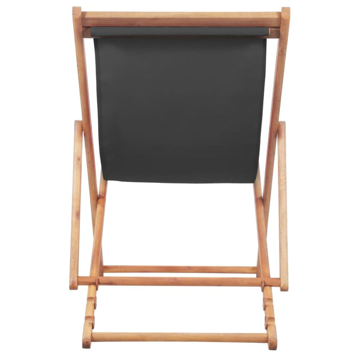 Folding Beach Chair Fabric And Wooden Frame Grey Aabbo