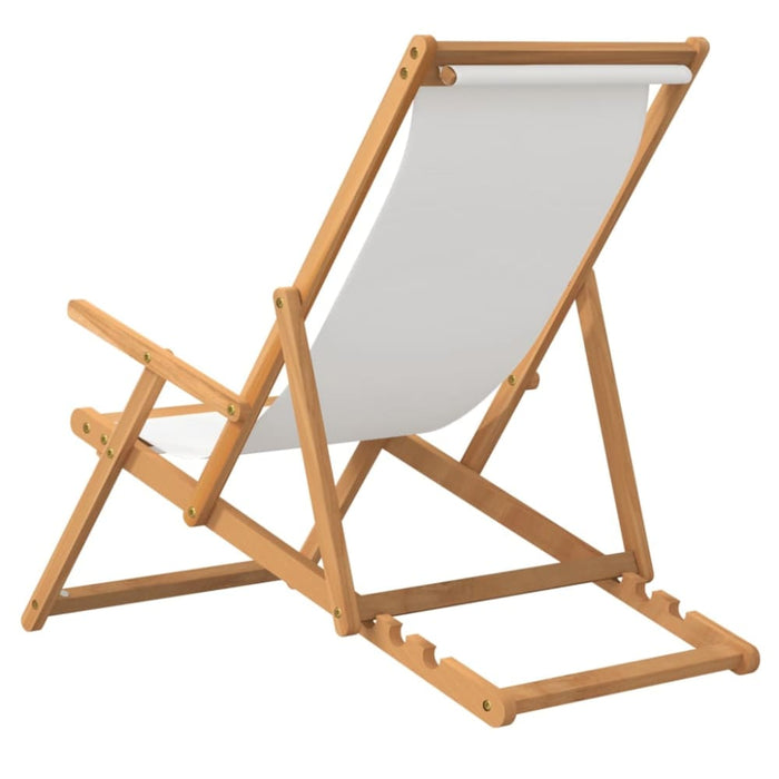 Folding Beach Chair Solid Wood Teak Cream Toilkl