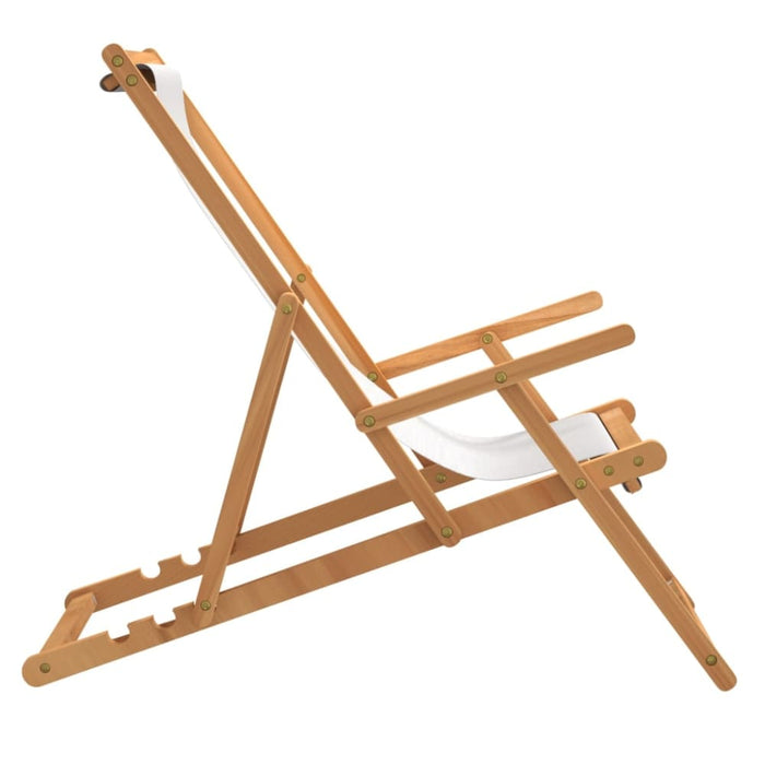 Folding Beach Chair Solid Wood Teak Cream Toilkl