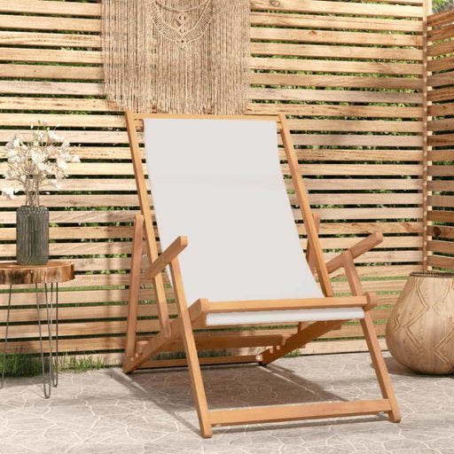 Folding Beach Chair Solid Wood Teak Cream Toilkl