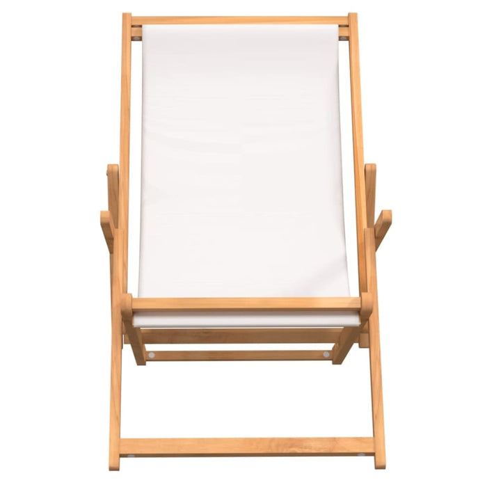 Folding Beach Chair Solid Wood Teak Cream Toilkl