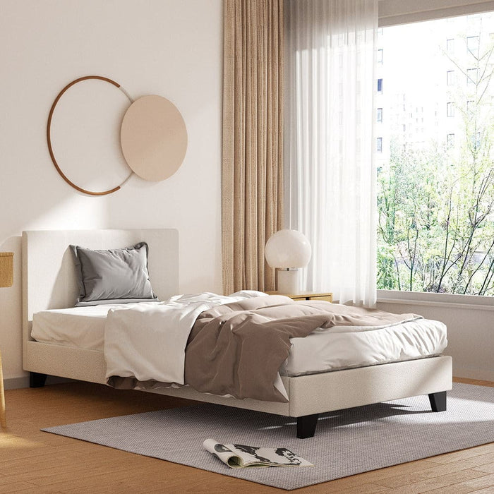 Bed Frame King Single Size Boucle Fabric Mattress Base