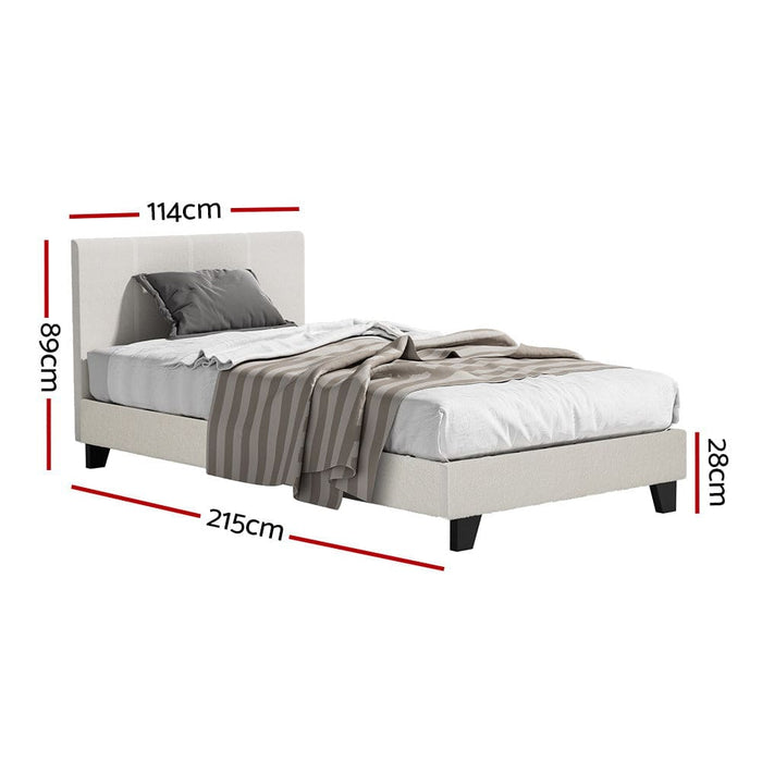 Bed Frame King Single Size Boucle Fabric Mattress Base