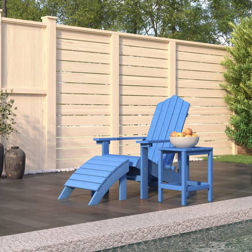 Garden Adirondack Chair With Footstool & Table Hdpe Aqua