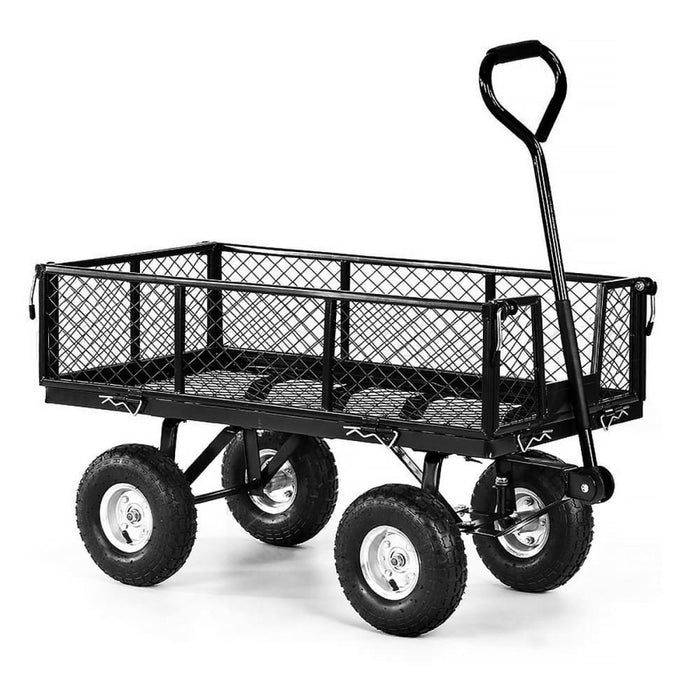 Garden Cart With Mesh Liner Lawn Folding Trolley Black