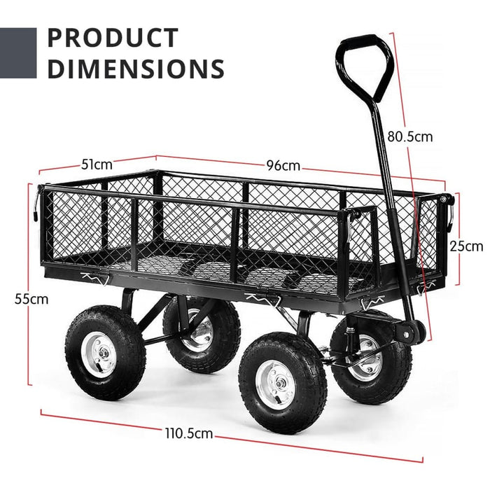 Garden Cart With Mesh Liner Lawn Folding Trolley Black