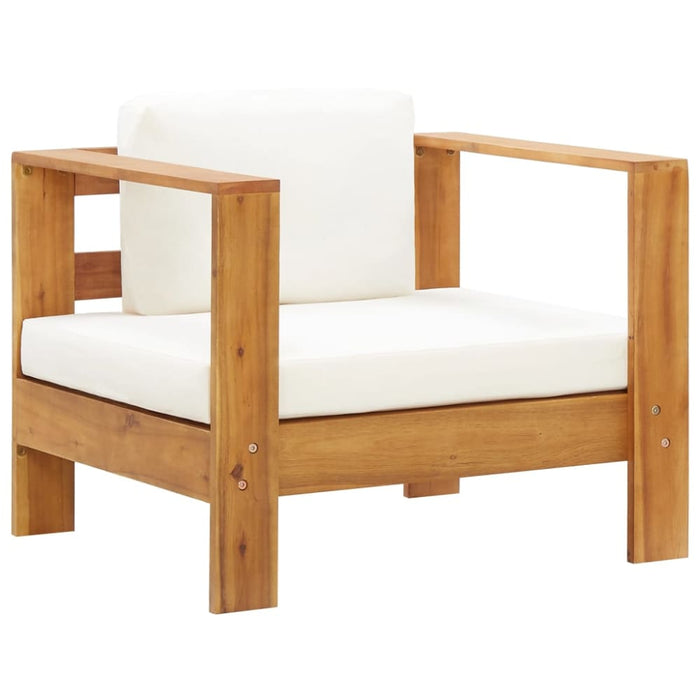 Garden Chair With Cushion Cream Solid Acacia Wood Aixix