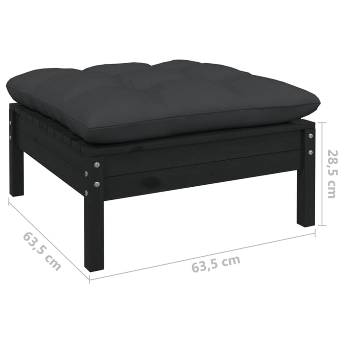 Garden Footstool With Anthracite Cushion Black Solid