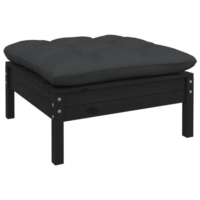 Garden Footstool With Anthracite Cushion Black Solid