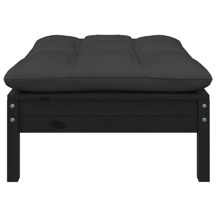 Garden Footstool With Anthracite Cushion Black Solid