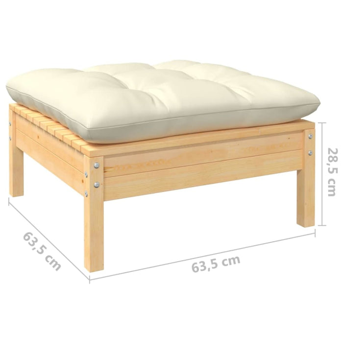 Garden Footstool With Cream Cushion Solid Pinewood Nbllab