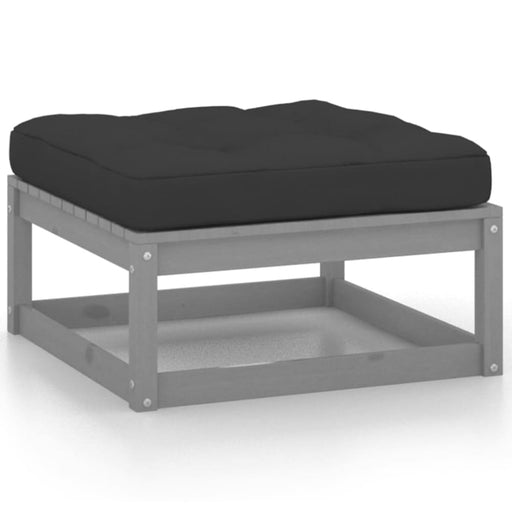 Garden Footstool With Cushion Grey Solid Pinewood Nbpixi