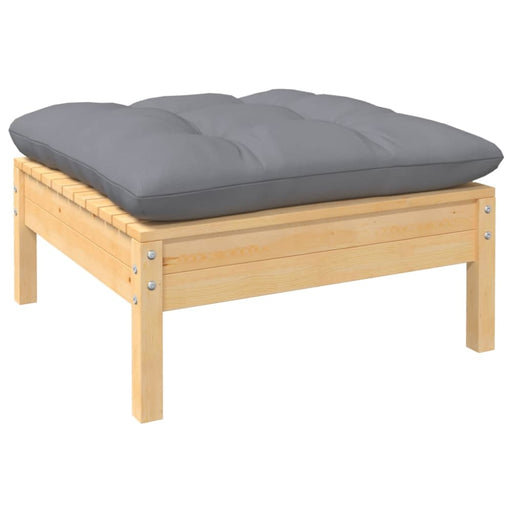 Garden Footstool With Grey Cushion Solid Pinewood Nblltk