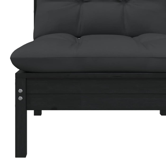 Garden Middle Sofa With Cushions Black Solid Pinewood Nblltn