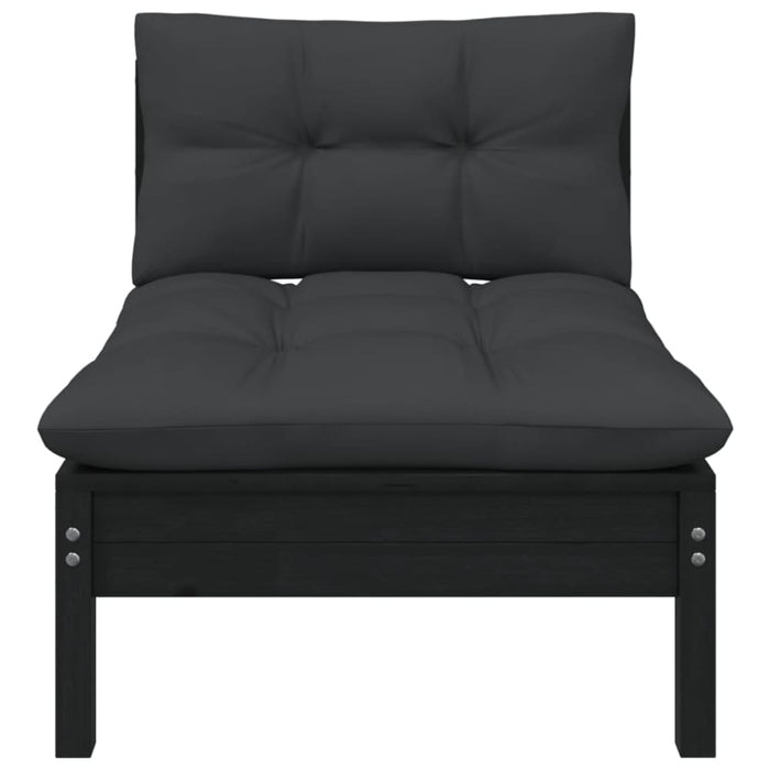 Garden Middle Sofa With Cushions Black Solid Pinewood Nblltn