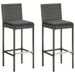 Garden Bar Stools With Cushions 2 Pcs Grey Poly Rattan